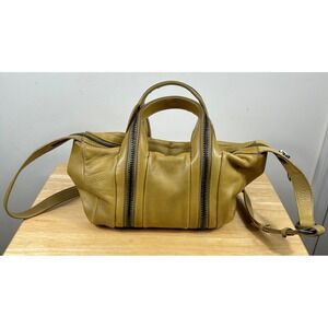 Kelsi Dagger Bag Mustard Yellow Leather Zipper Detail MOTO Chic Slouchy Duffel